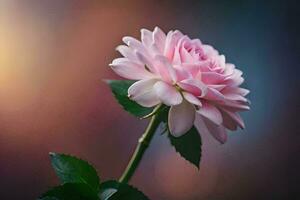 a single pink rose is shown in front of a blurred background. AI-Generated photo