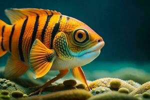 a fish with orange stripes and black eyes. AI-Generated photo
