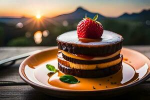 a stack of pancakes with strawberries on top. AI-Generated photo