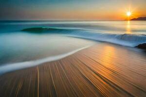 el Dom sube terminado el Oceano en esta largo exposición fotografía. generado por ai foto