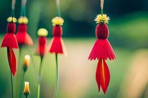 red flowers hanging from the stems of grass. AI-Generated photo