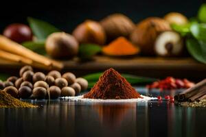 spices and spices on a black background. AI-Generated photo