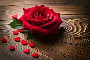 red rose on a wooden background. AI-Generated photo