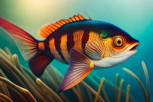 fish in the ocean with grass and plants. AI-Generated photo