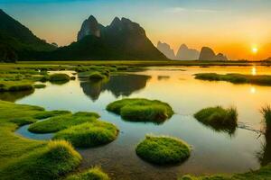 the li river in china. AI-Generated photo