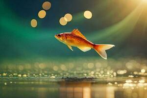 a goldfish is jumping out of the water. AI-Generated photo