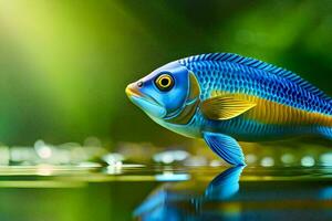 un pescado con brillante azul y amarillo colores. generado por ai foto