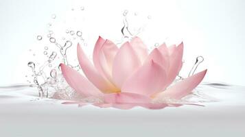 rosado loto flor pétalos soltar dentro agua y hacer un hermosa agua chapoteo. producto foto concepto. ai generado