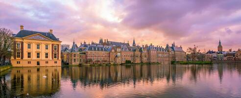 Binnenhof castle or Dutch Parliament, cityscape downtown skyline of  Hague in Netherlands photo