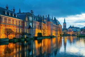 Binnenhof castle or Dutch Parliament, cityscape downtown skyline of  Hague in Netherlands photo