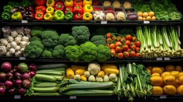 Different varieties of fresh vegetables in local markets, super shops. AI Generated photo