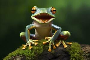 Tree Frog sitting on plant.Generative AI. photo