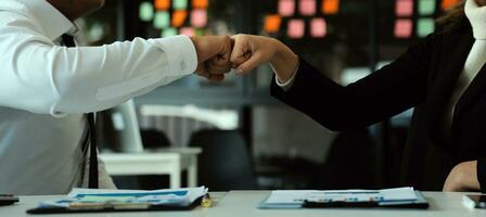 Business handshake for teamwork of business merger and acquisition,successful negotiate,hand shake,two businessman shake hand with partner to celebration partnership and business deal concept photo