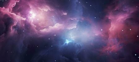 galaxia textura con estrellas y hermosa nebulosa en el fondo, rosado y gris. ai generado foto