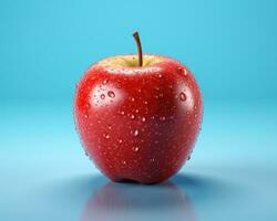 de cerca de maduro rojo manzana con agua gotas. ai generado foto