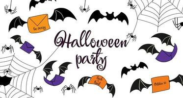 Halloween party. Envelopes with bat wings,bats and spiders on a white background. Autumn holidays. Vector