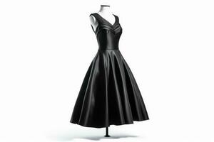 ai generative Black evening dress on a mannequin on a white background. photo