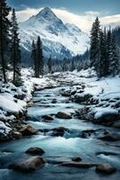 the scenery is covered with snow and trees photo