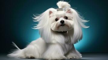 Maltese with a glamorous and voluminous show cut photo