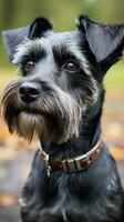 Terrier with a traditional schnauzer cut, looking alert and adorable photo