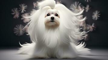 Maltese with a glamorous and voluminous show cut photo