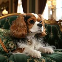 caballero Rey Charles spaniel con un real y refinado podar foto