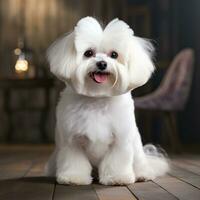 Maltese with a glamorous and voluminous show cut photo