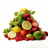 Citrus fruits, berries and leaves photo
