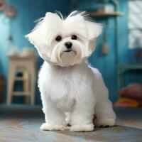 Maltese with a glamorous and voluminous show cut photo