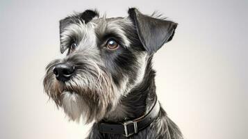 Terrier with a traditional schnauzer cut, looking alert and adorable photo