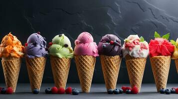 Top view delicious ice creams arrangement photo