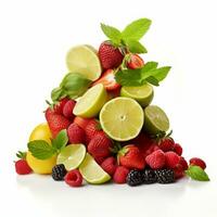 Citrus fruits, berries and leaves photo