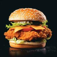 Sandwich with chicken burger, tomatoes and lettuce photo