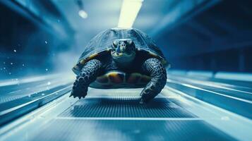 A Turtle on a Futuristic Walkway A Symbol of Persistence and Success AI Generated photo