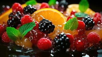 Fruit Infused Sweetness A Vibrant and Delicious Dessert Presentation AI Generated photo