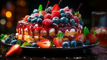 Fruit Infused Dessert A Summery and Sweet Treat with Fresh Fruits and Cream AI Generated photo