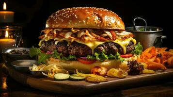 Gourmet Burger Temptation Towering Creations with Unique Ingredients and Artisanal Buns AI Generated photo