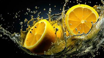 Citrusy Fresh Vibrant Lemon Peel and Water Droplets in Macro Photography AI Generated photo