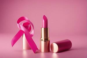 Pink lipstick with pink ribbon image generated by ai. photo