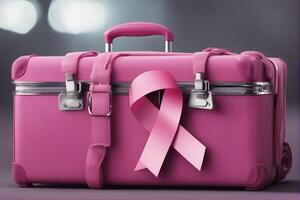 An ai generated image Pink beautiful luggage with pink ribbon. photo