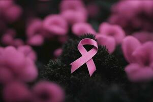 Ai generated image of breast cancer pink ribbon in natural environment. photo