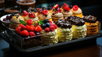 Mouthwatering Dessert Heaven A Tray of Assorted Creamy Delights AI Generated photo