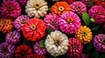 vibrante zinnias en un pacífico jardín oasis floral coexistencia y armonía ai generado foto