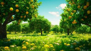 digital illustration of Pear Orchard Dreams A Tranquil and Fruitful Haven of Natural Beauty AI Generated photo