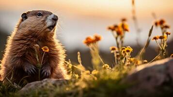 Majestic Marmot A Mountain Portrait   generative ai photo