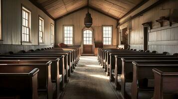 Interior of an American Amish Church   generative AI photo