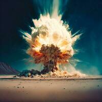 atómico explosión nuclear prueba en el Desierto generativo ai foto
