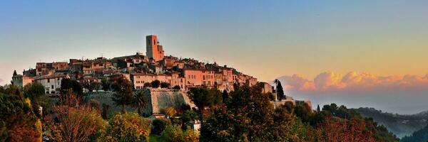 Panoramic View Saint Paul de Vence Village at Sunset photo