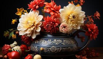 Vase flower decoration bouquet nature leaf decor table pattern petal generated by AI photo