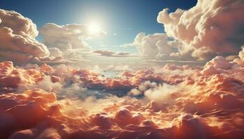 Vibrant sunset sky, fluffy clouds, bright sunlight, idyllic summer day generated by AI photo